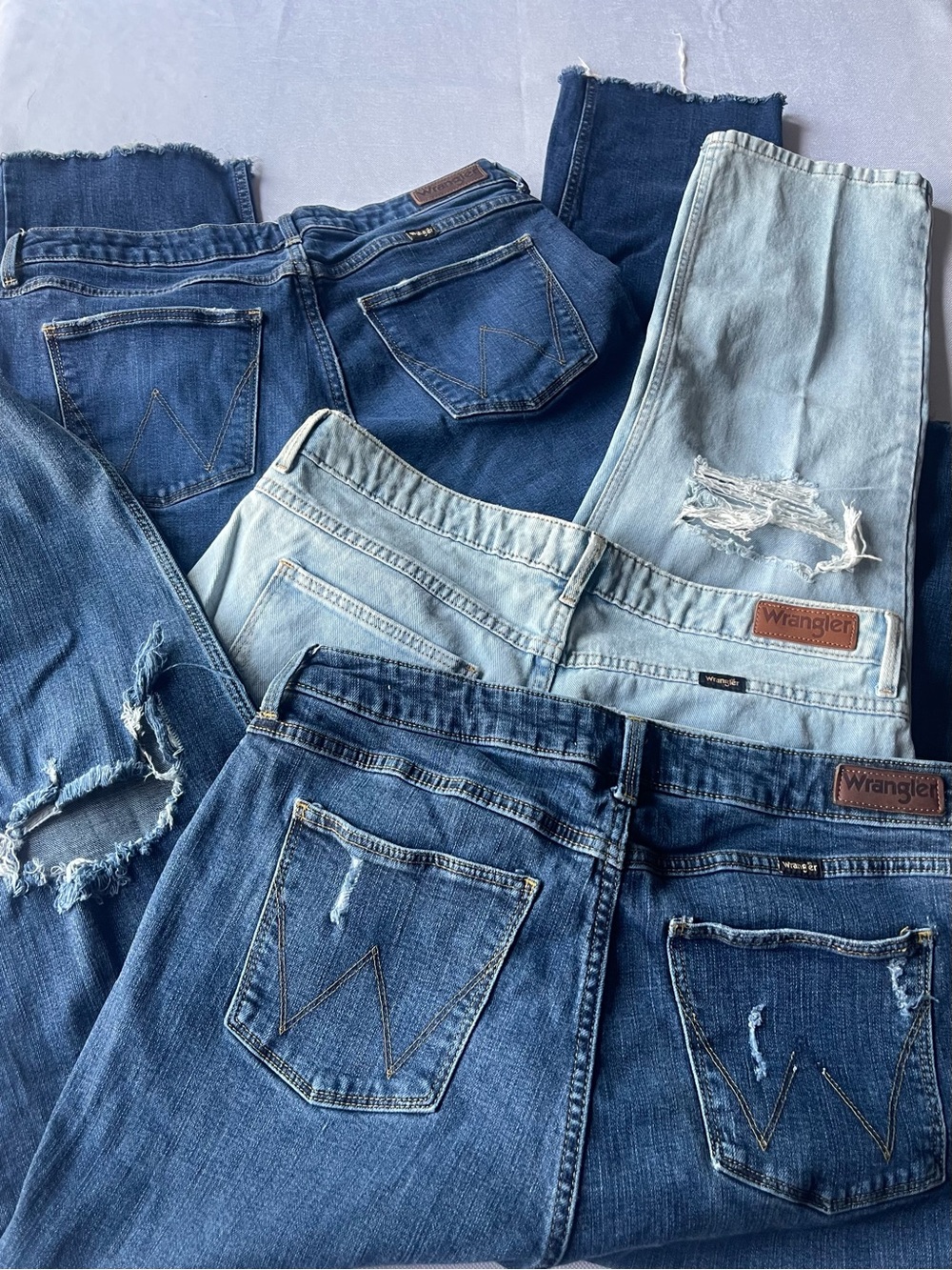 Wrangler Lot- 3 Blue Denim Crop Jeans Size 14 Western Theme High Rise Straight
